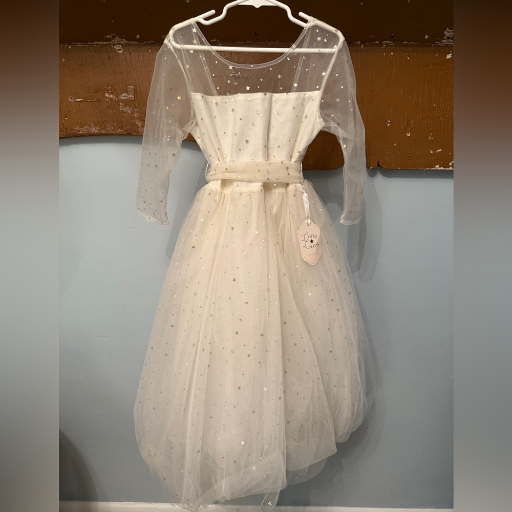 NWT tulle and cotton with metallic stars and moons girls dress